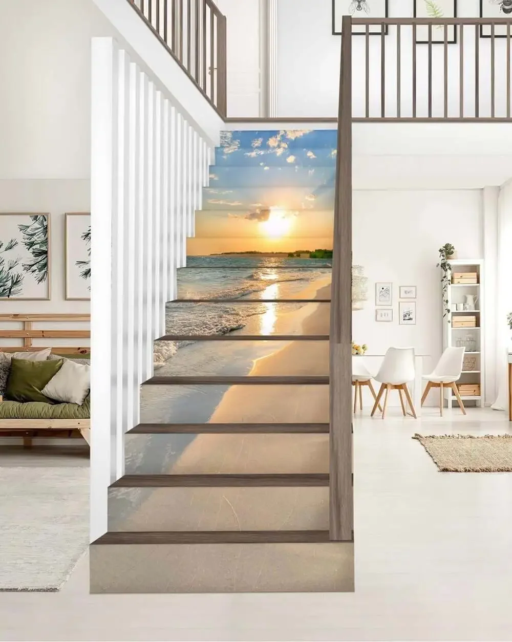 New. FLFK 13PCS/Set 3D Sunrise Ocean Beach Self-Adhesive Stair Risers Stickers